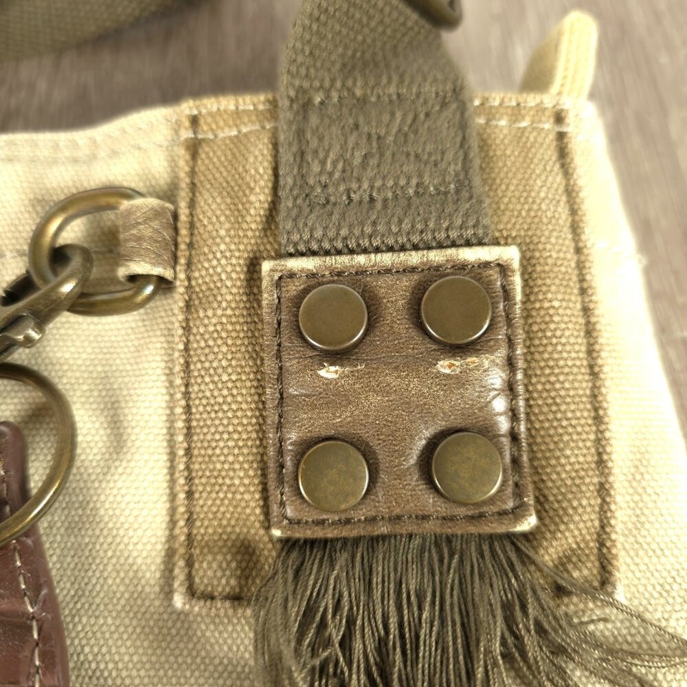 Chala Patch Crossbody Bag Canvas Purse ~ Chihuahua Dog Key Fob ~Sand Beige Green - Picture 5 of 16